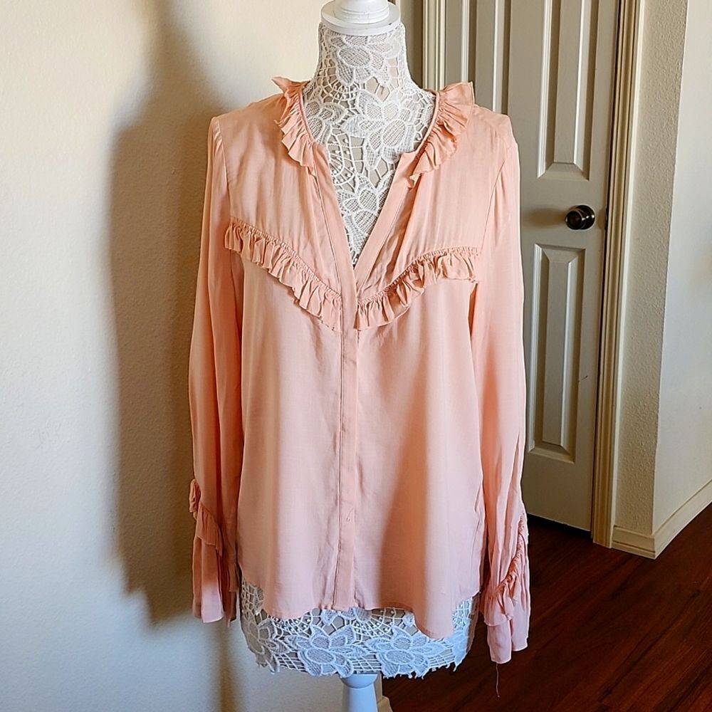 PAIGE Revolve Montel Cottagecore Boho Pastel Peach  Blouse Size Large - Picture 3 of 8